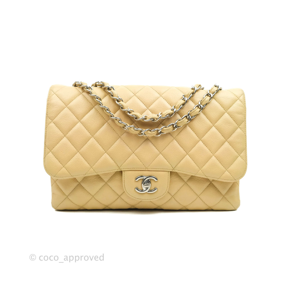 Chanel Jumbo Single Flap Beige Caviar Silver Hardware