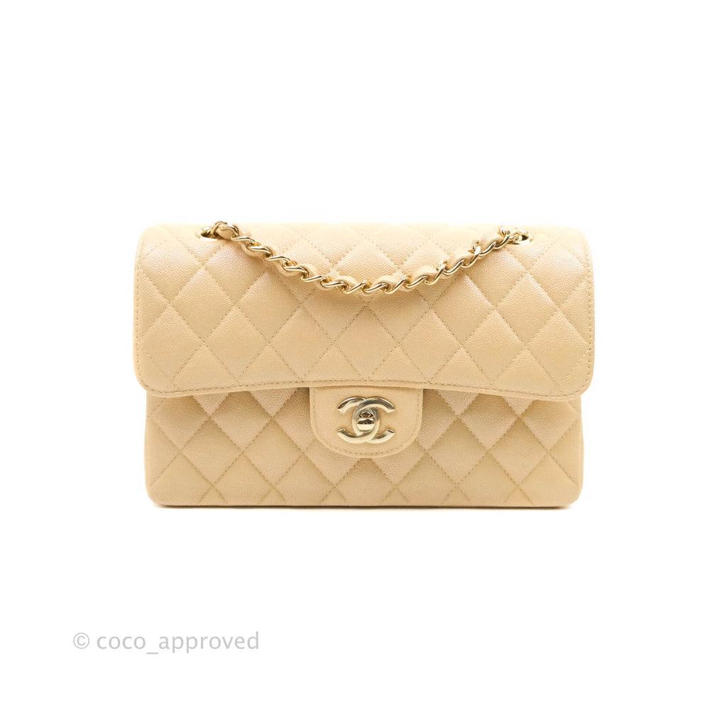 Chanel Classic Small S/M Flap Iridescent Beige Caviar Gold Hardware