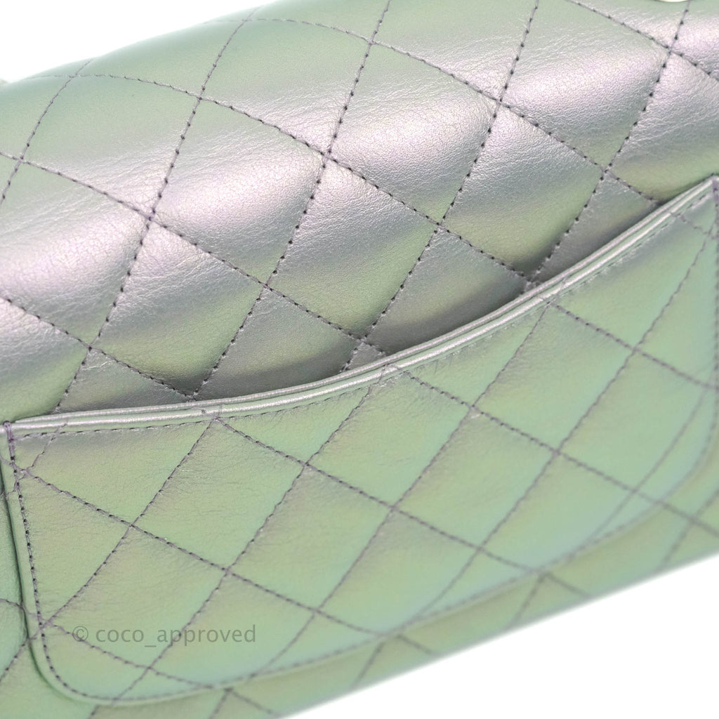 Chanel Quilted Mini Rectangular Iridescent Lilac Lambskin Silver Hardware