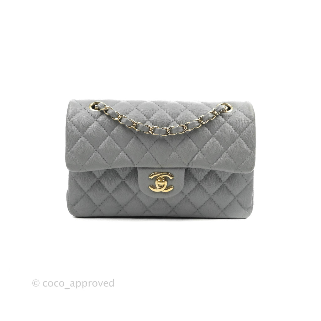 Chanel Small Classic Quilted Flap Grey Caviar Gold Hardware 20C