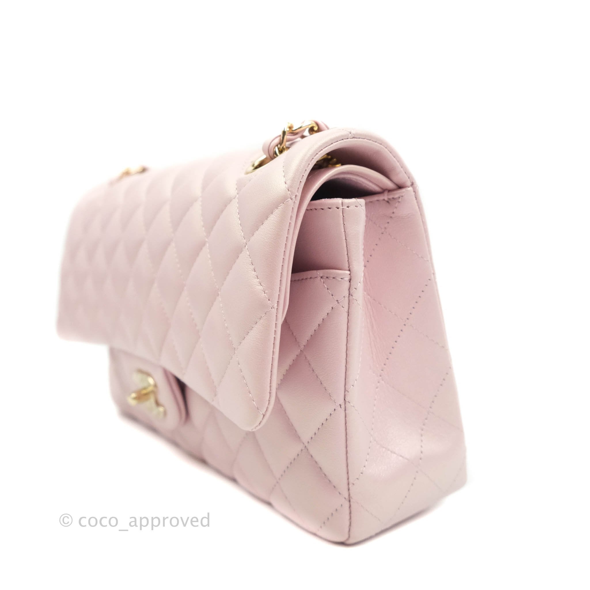 Chanel Iridescent Pink Quilted Lambskin Medium Classic Double Flap Bag