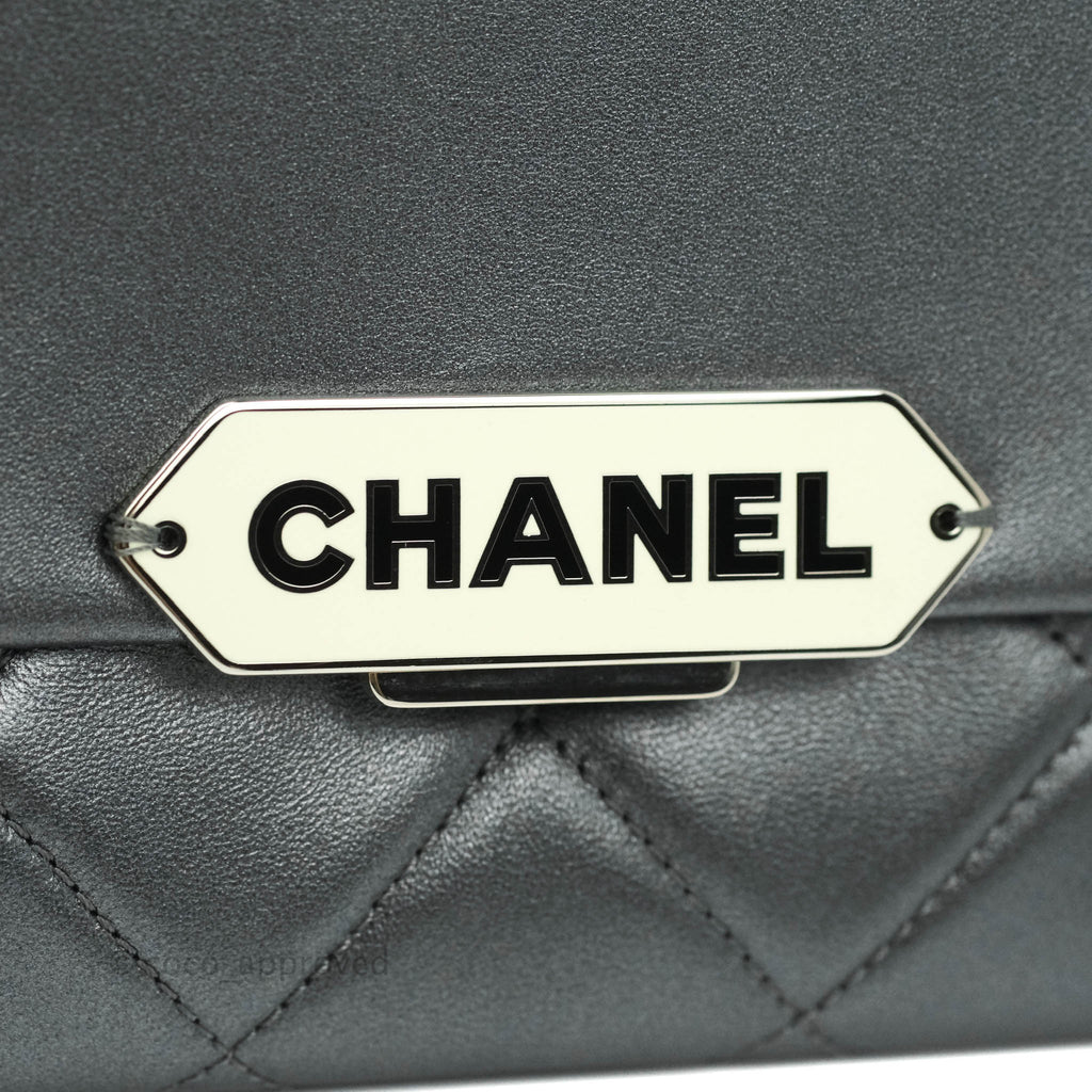Chanel Clutch with Chain Metallic Dark Grey Silver Hardware