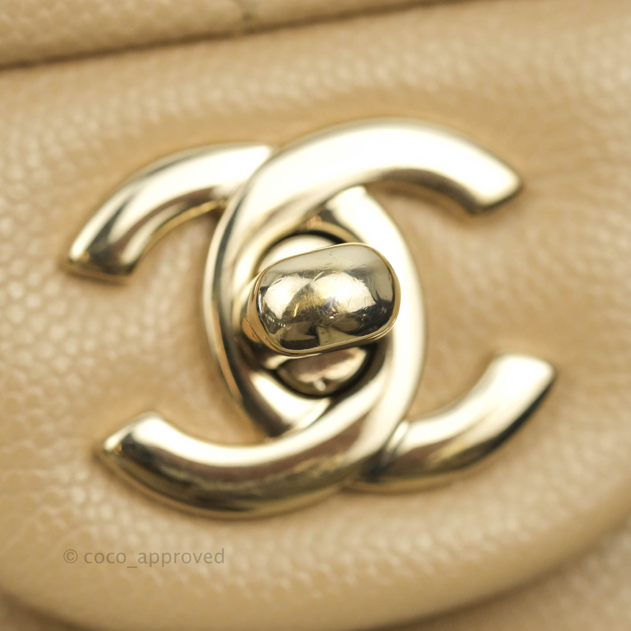 Chanel Quilted M/L Medium Double Flap Beige Caviar Gold Hardware 19C