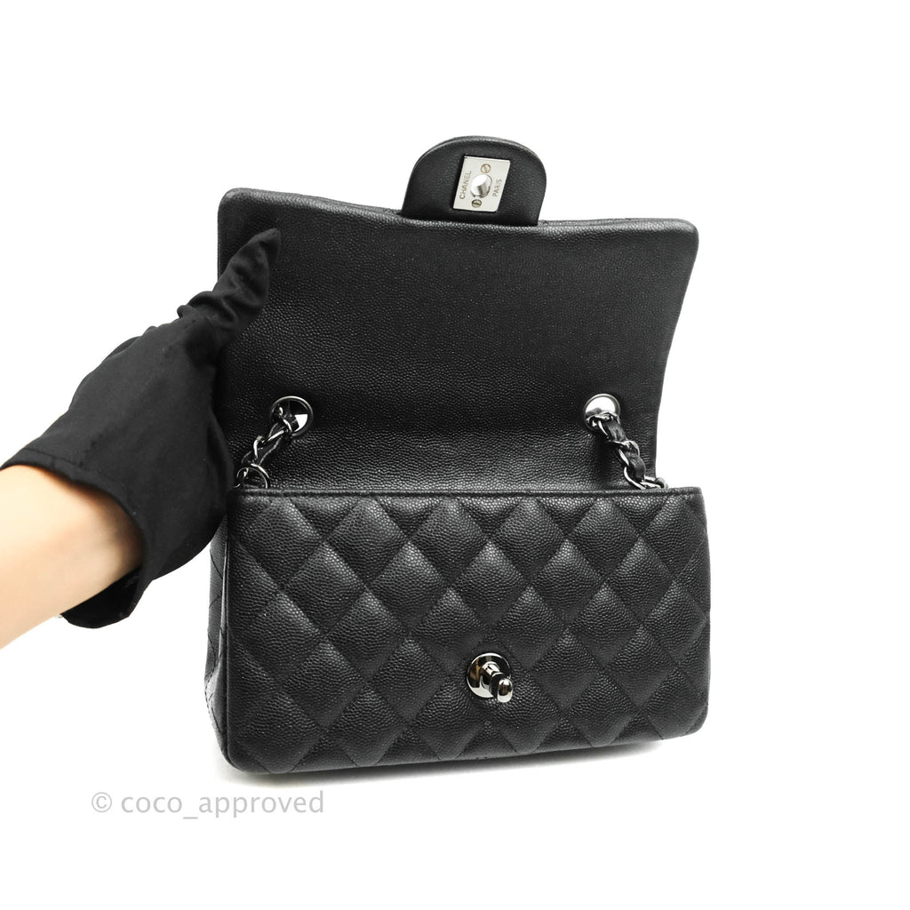 Chanel Quilted Mini Rectangular Iridescent Black Caviar Gun Metal