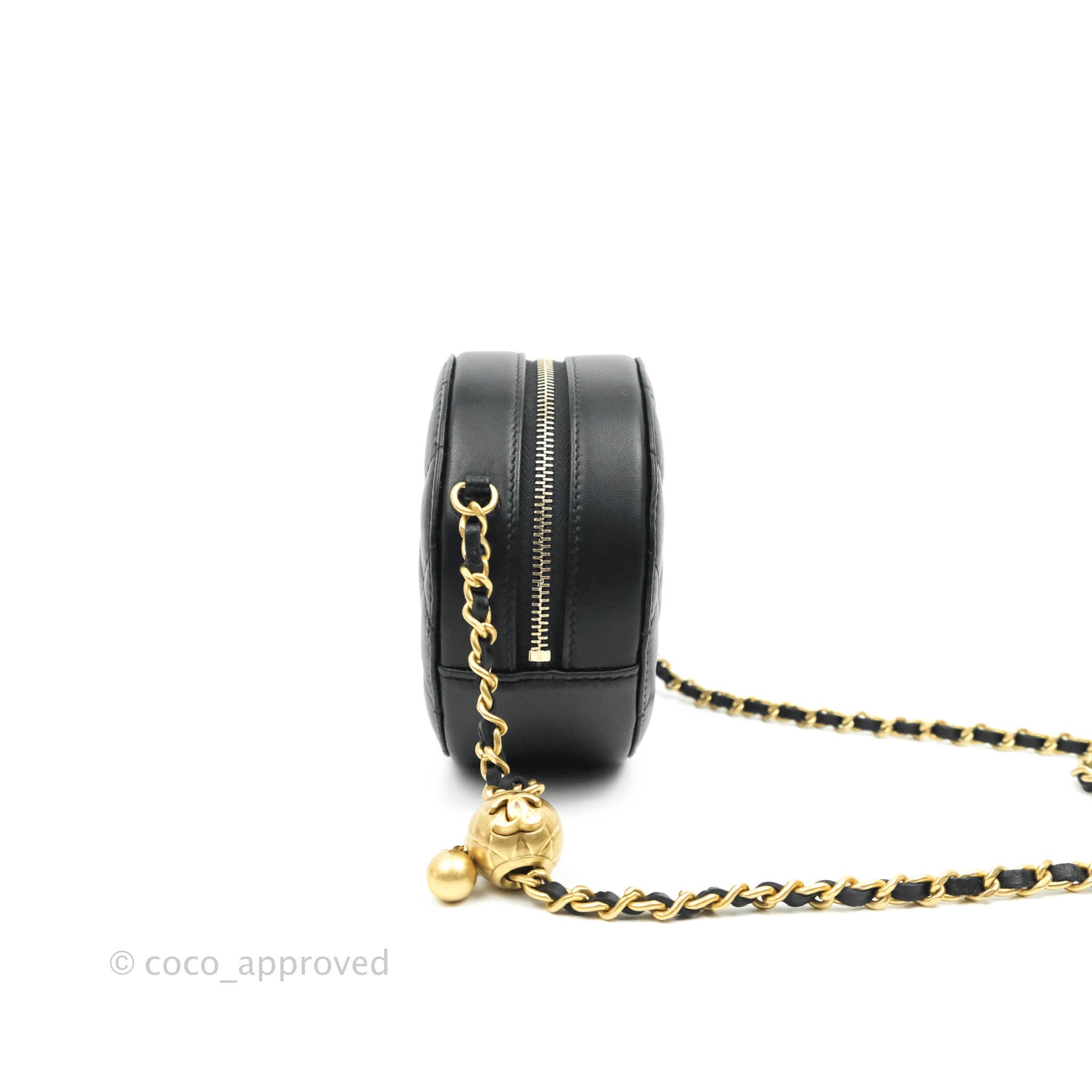 Chanel Quilted Round Pearl Crush Clutch With Chain Black