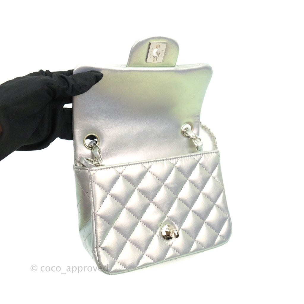 Chanel Mini Square Quilted Metallic Lilac Silver Hardware