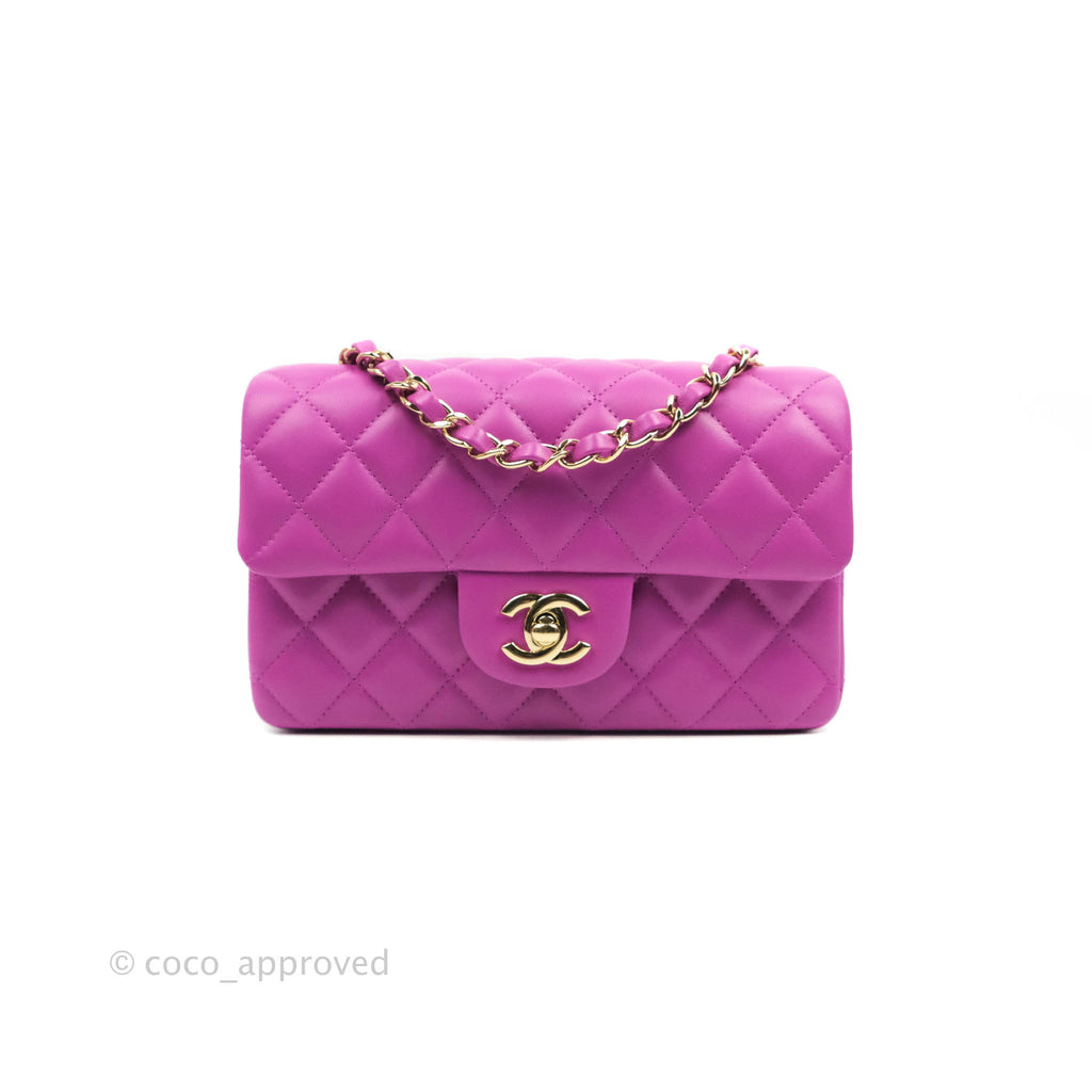 Chanel Quilted Mini Rectangular Purple Lambskin Gold Hardware