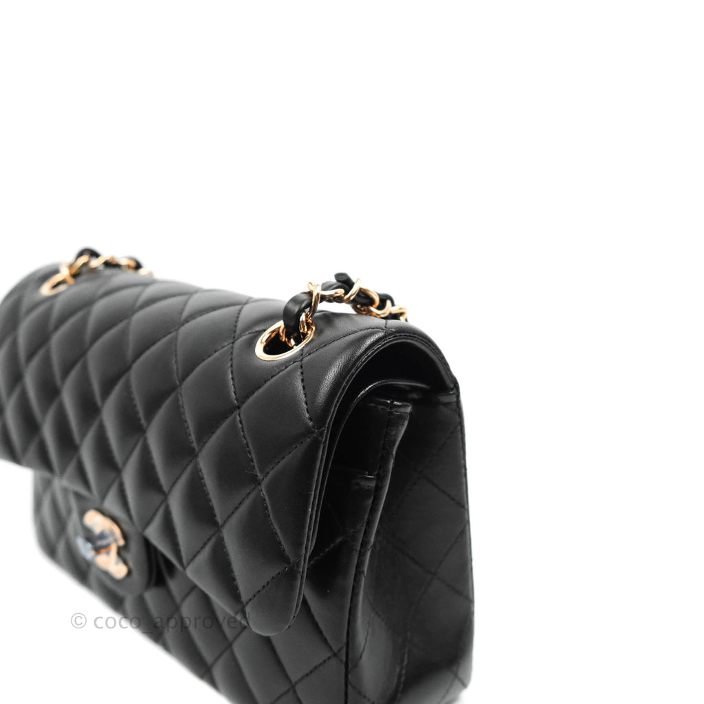 Chanel Classic Small S/M Flap Black Lambskin Rose Pink-Gold Hardware