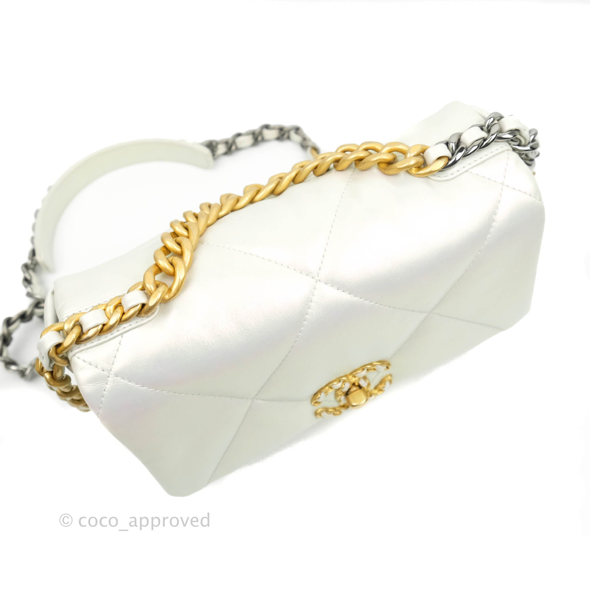 Chanel 19 Small Iridescent White Mixed Hardware – Coco