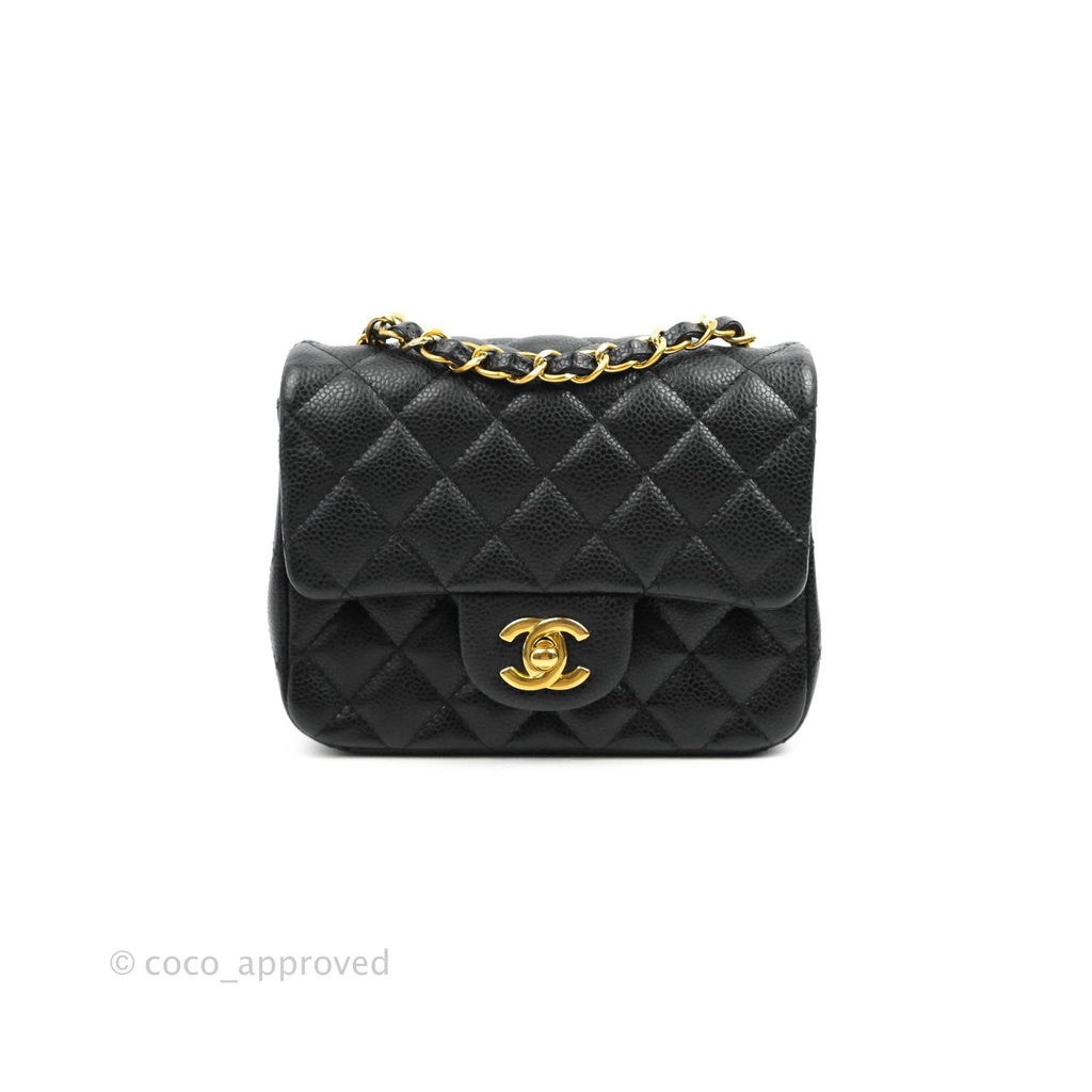 Chanel Quilted Mini Square Flap Bag Black Caviar Aged Gold Hardware