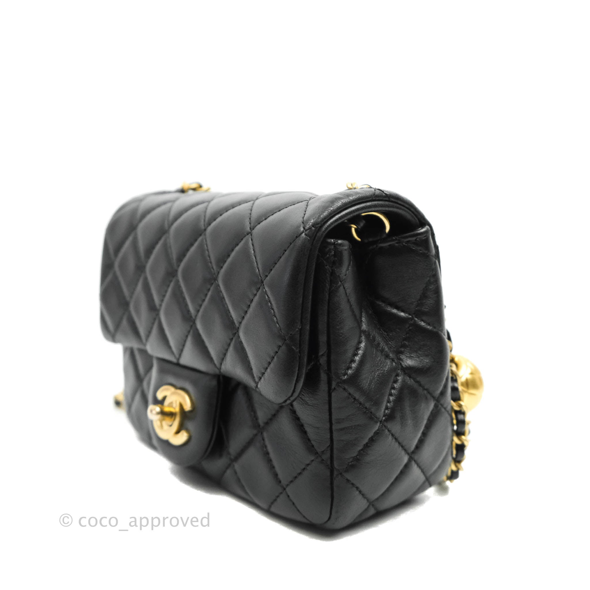 Chanel Mini Square Pearl Crush Quilted Black Lambskin Aged Gold Hardwa – Coco  Approved Studio