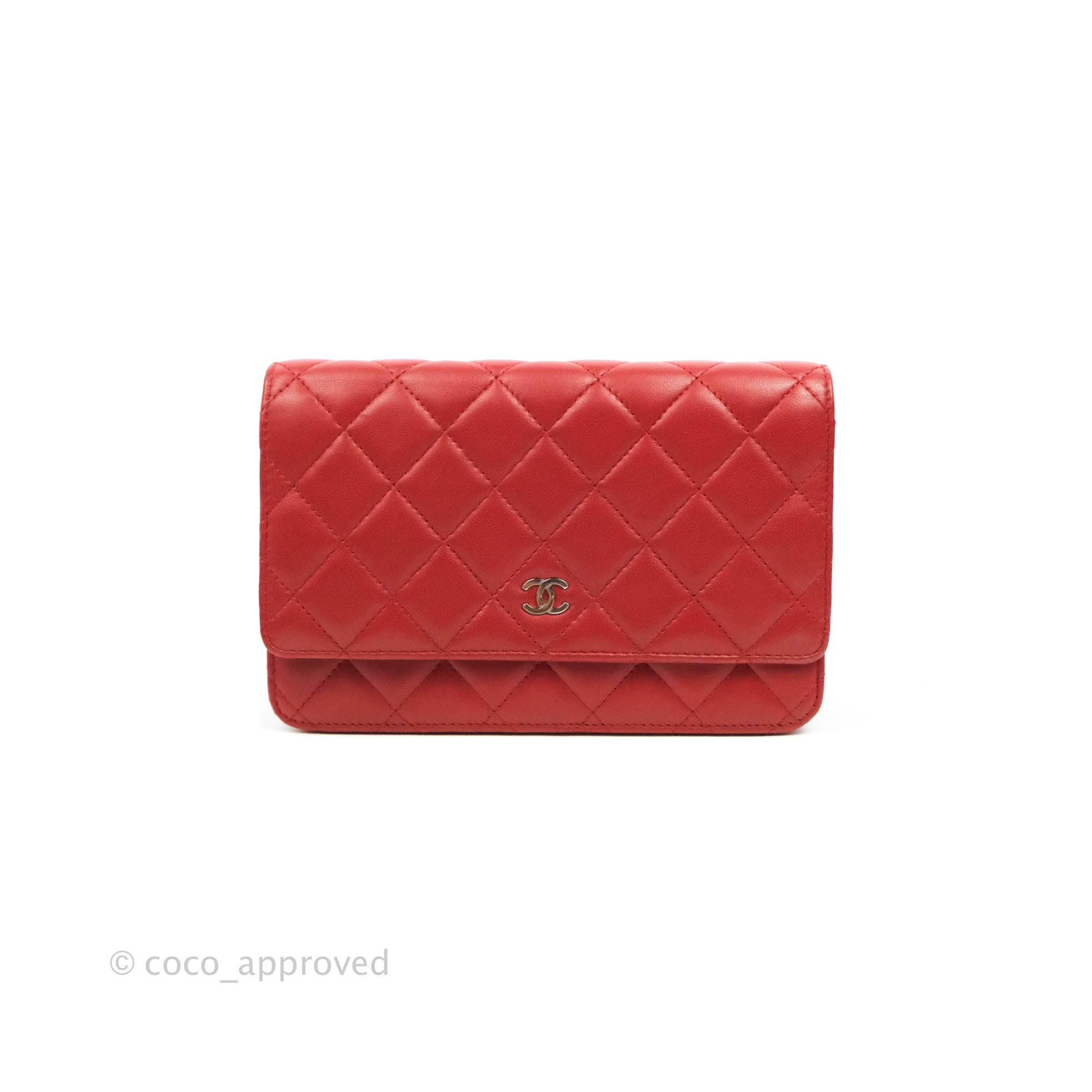 Chanel Quilted Wallet on Chain WOC Red Lambskin Silver Hardware
