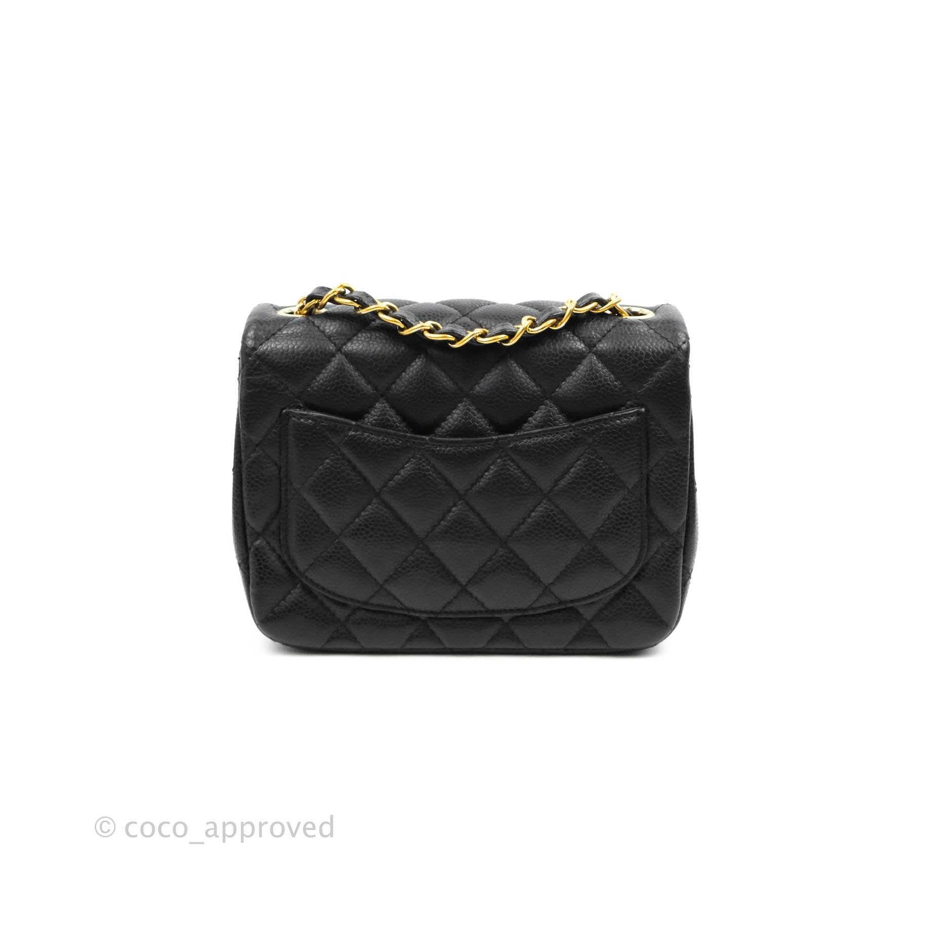 Chanel Quilted Mini Square Flap Bag Black Caviar Aged Gold Hardware – Coco  Approved Studio