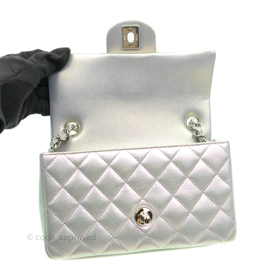 Chanel Quilted Mini Rectangular Iridescent Lilac Lambskin Silver Hardware