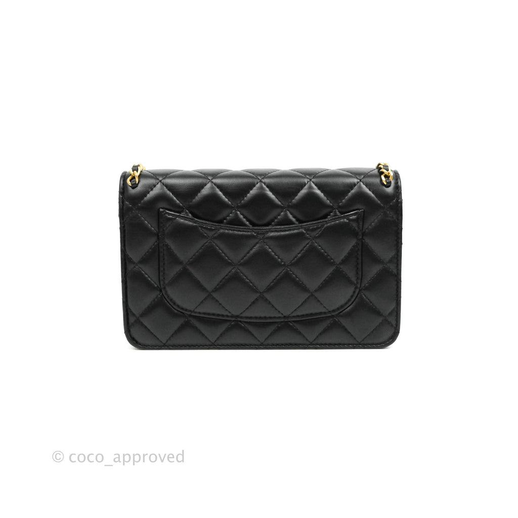 Chanel Quilted Wallet on Chain WOC Chain Around Black Lambskin Aged Gold Hardware