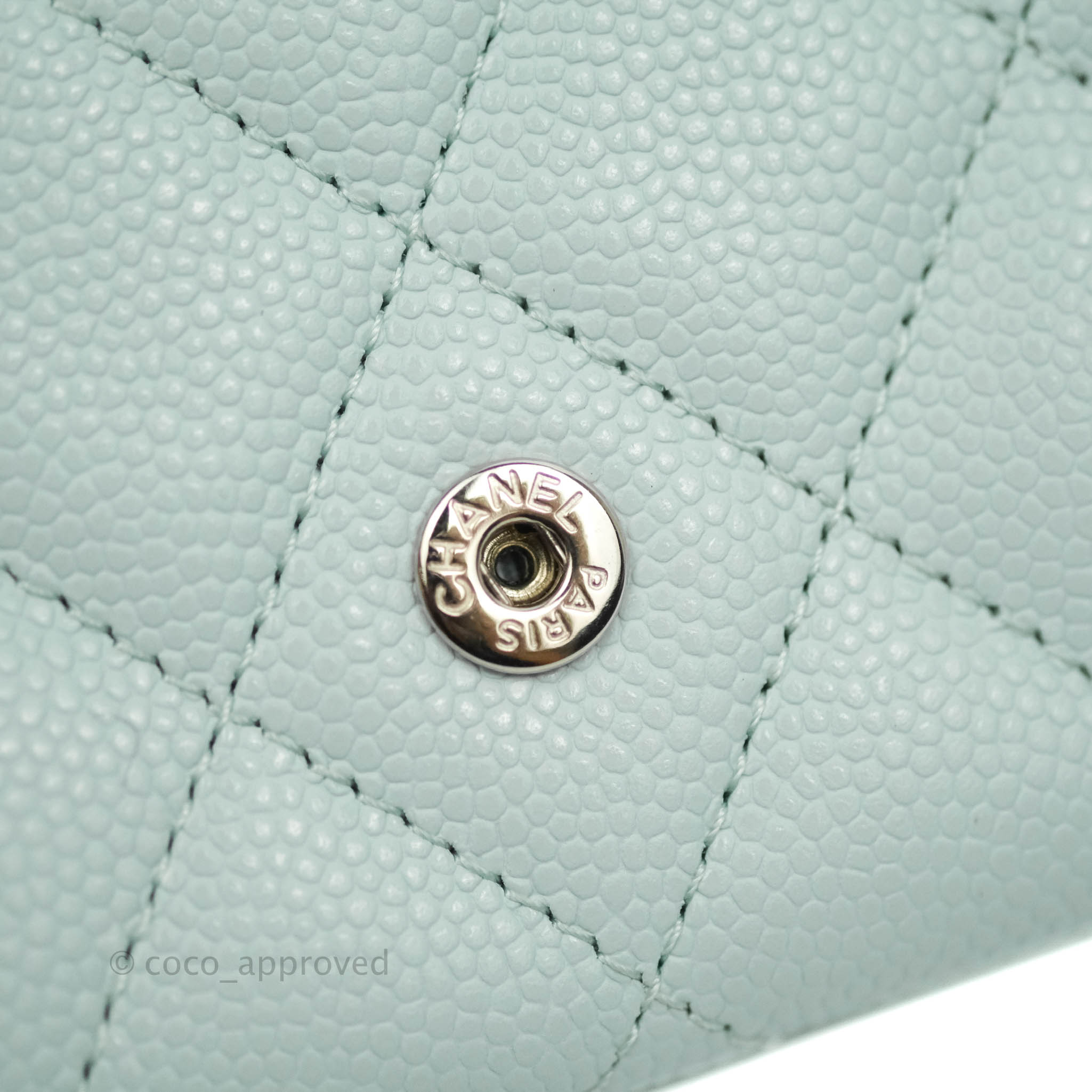 Chanel Quilted Classic Flap Card Holder Pale Mint Caviar Silver