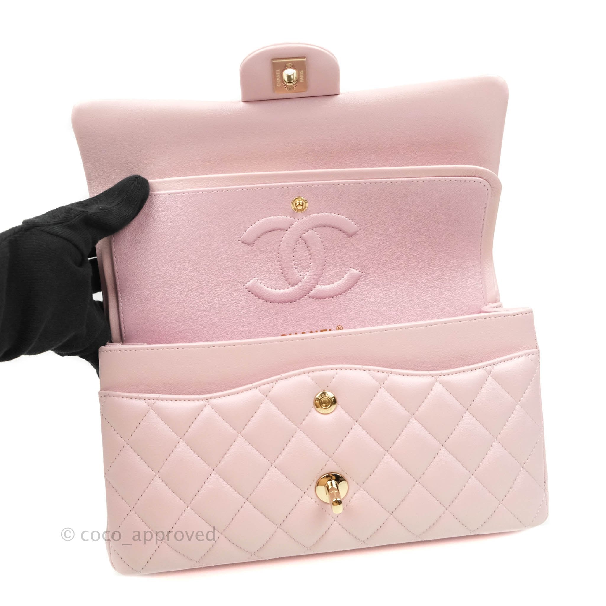 Chanel Quilted M/L Medium Double Flap Bag Iridescent Pink Calfskin Gol –  Coco Approved Studio