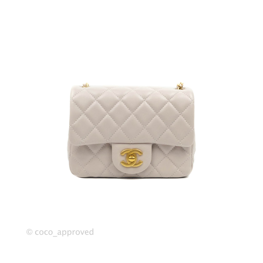 Chanel Mini Square Pearl Crush Quilted Pale Lilac Lambskin Gold Hardware