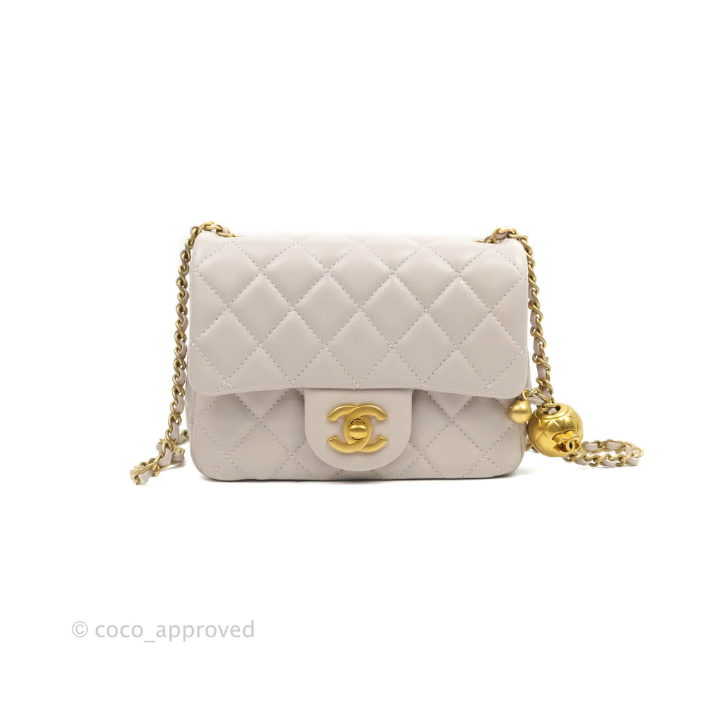 Chanel Mini Square Pearl Crush Quilted Pale Lilac Lambskin Gold Hardware