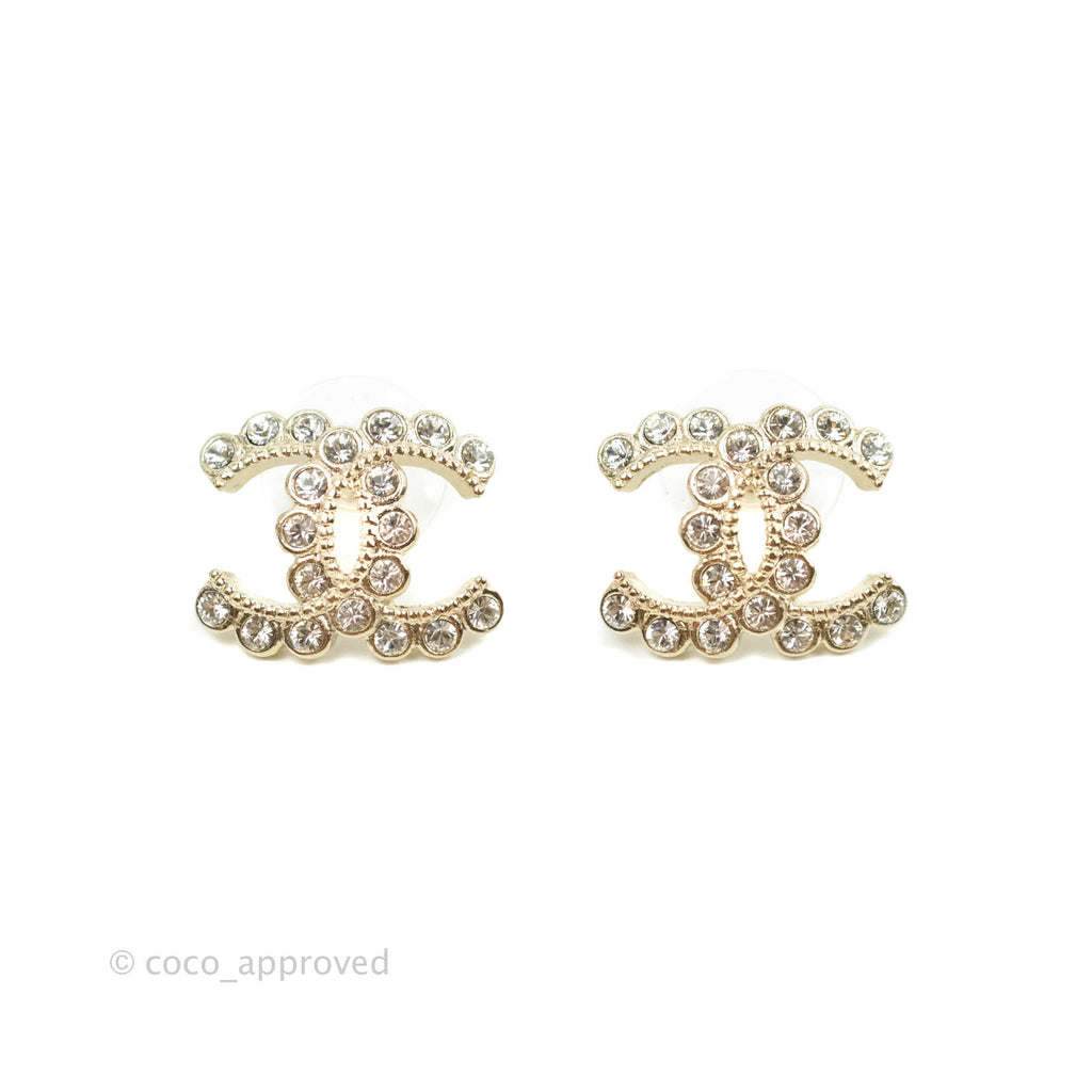 Chanel CC Crystal Earrings Light Gold Hardware 20S