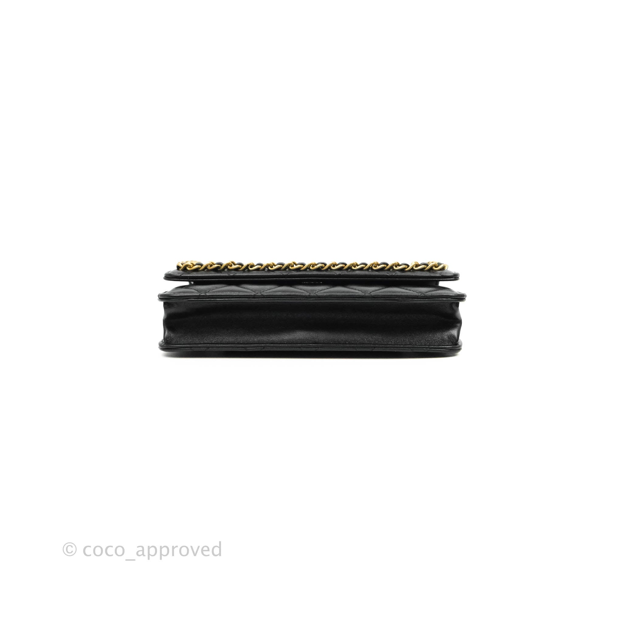 CHANEL Aged Calfskin Quilted Gabrielle Wallet On Chain WOC Black 320287