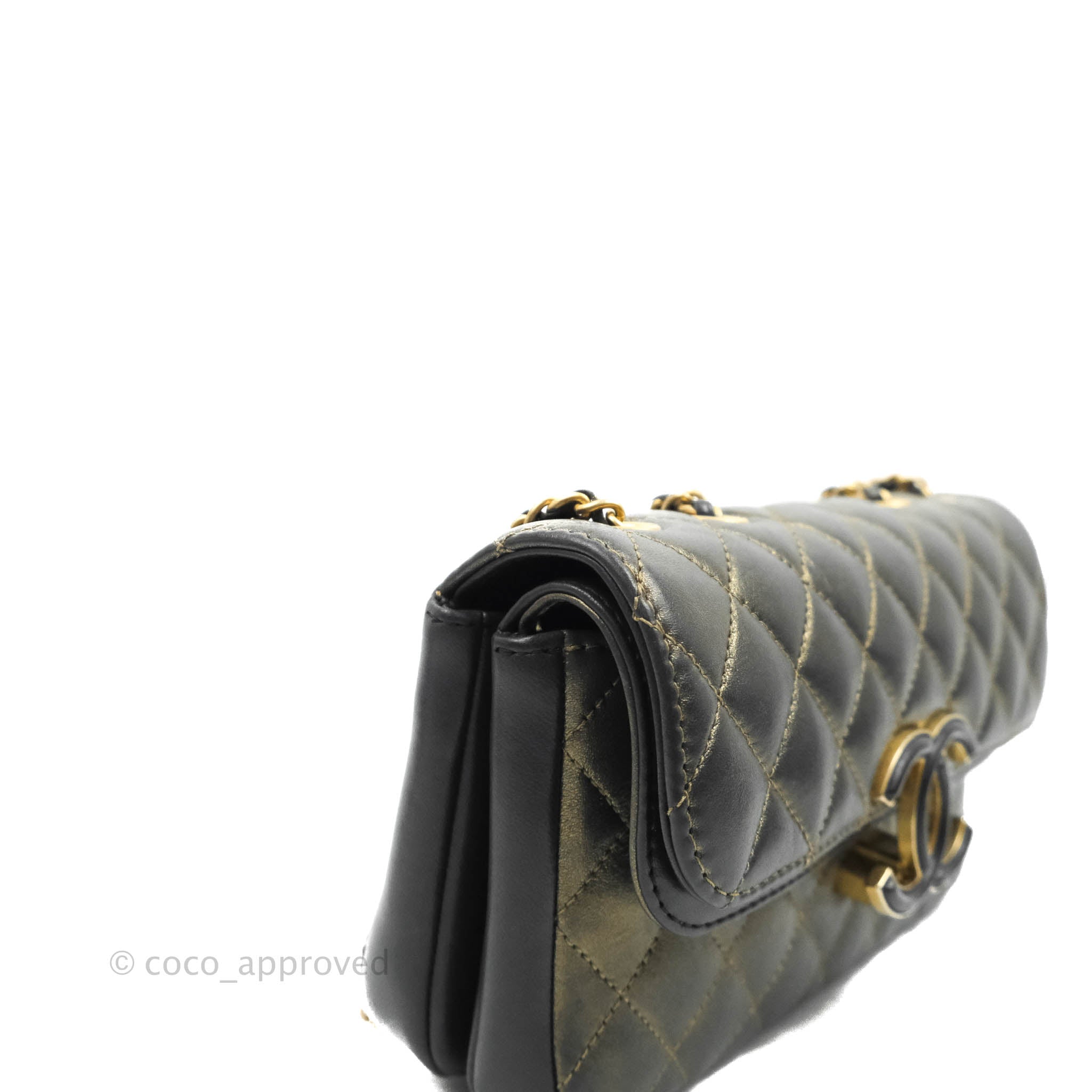 Chanel Small Enamel CC Flap Bag Quilted Iridescent Grey Lambskin
