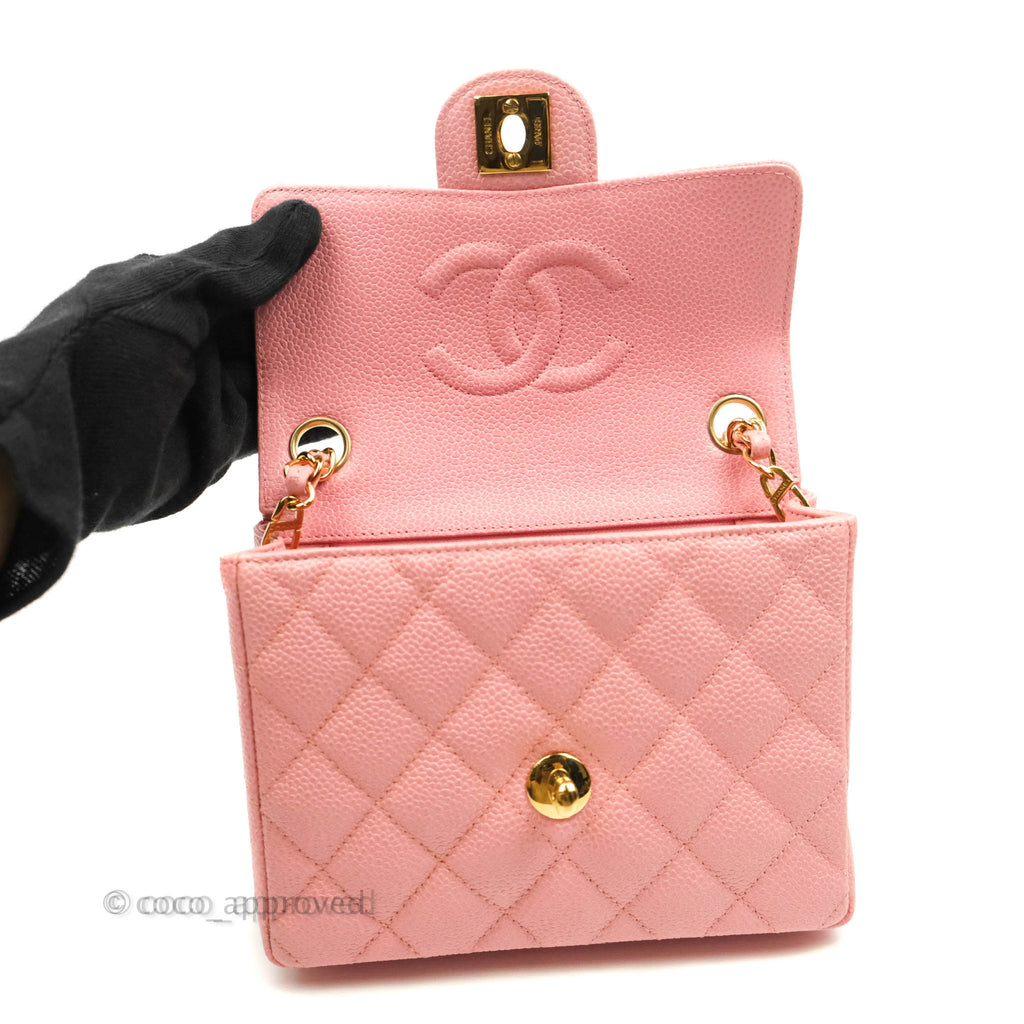 Chanel Vintage Quilted Mini Square Flap Pink Caviar 24K Gold Hardware