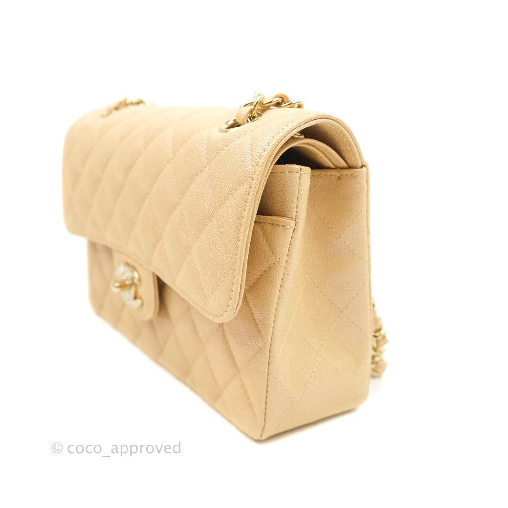 Chanel Classic Small S/M Flap Iridescent Beige Caviar Gold Hardware