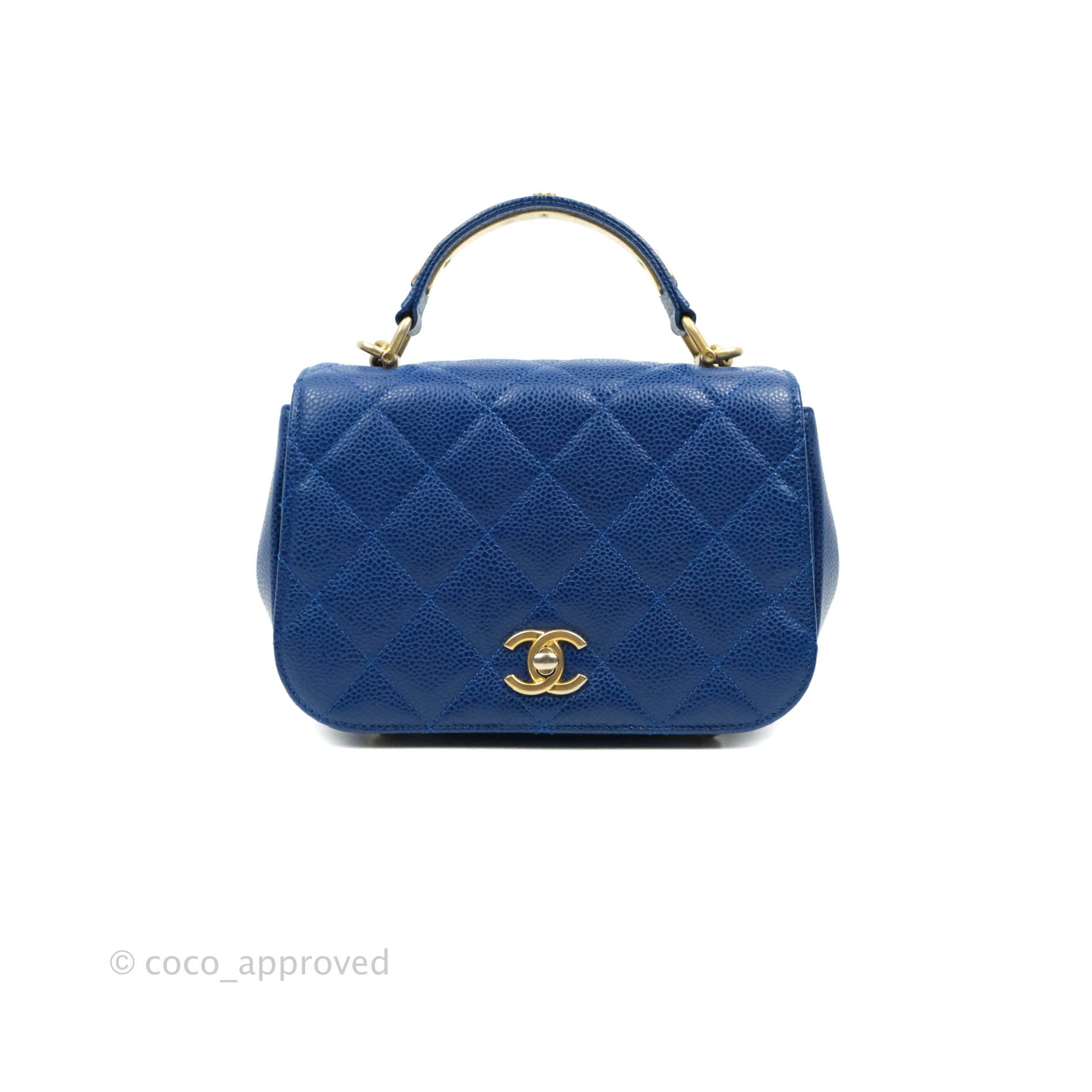 Chanel Mini Carry Around Flap Bag Blue Caviar Aged Gold Hardware