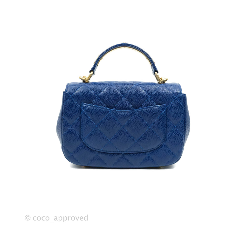 Chanel Mini Carry Around Flap Bag Blue Caviar Aged Gold Hardware