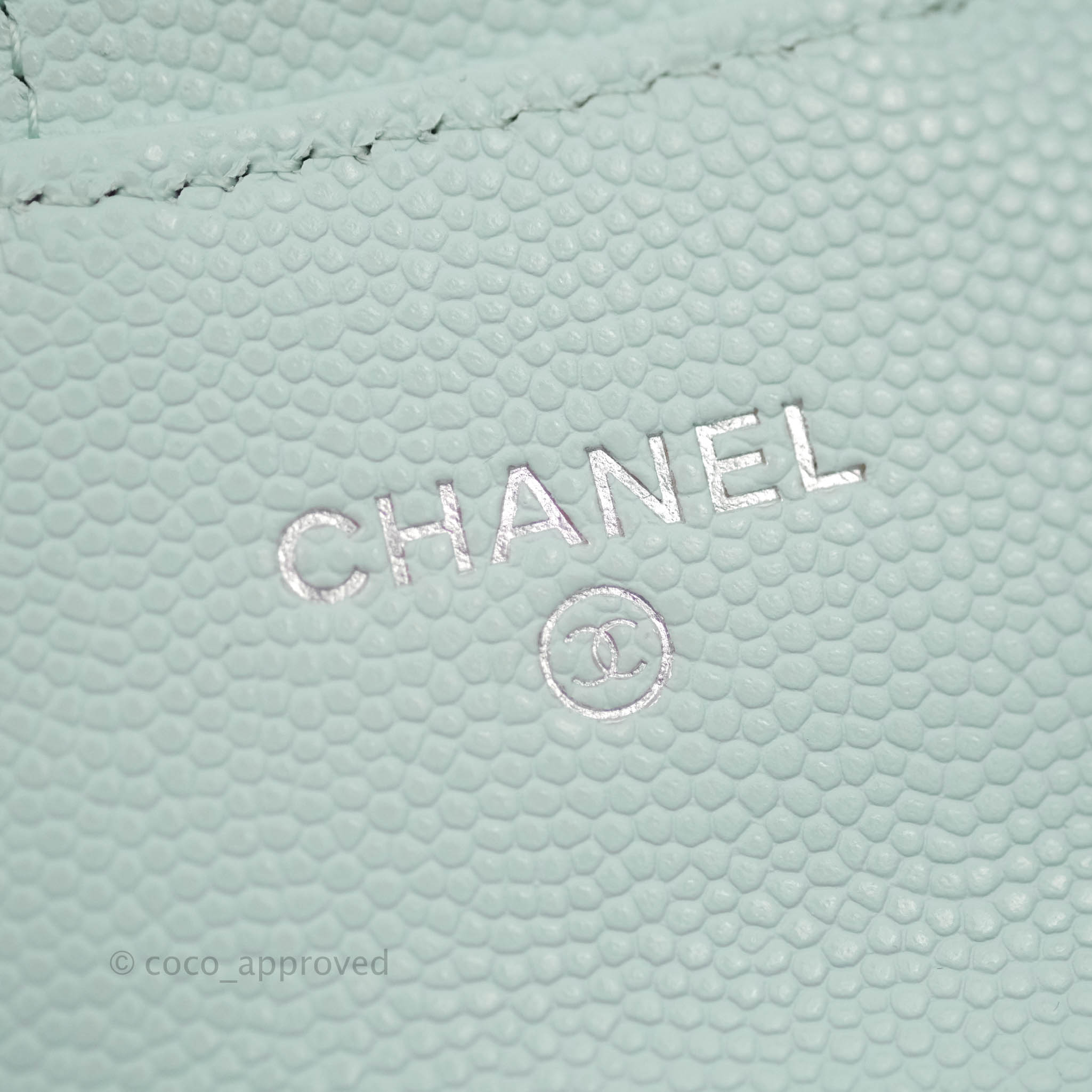 Chanel Quilted Classic Flap Card Holder Pale Mint Caviar Silver Hardwa –  Coco Approved Studio