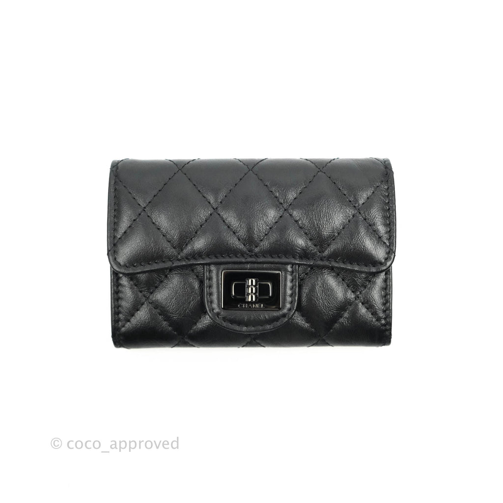 Chanel Quilted Reissue Flap Card Holder So Black Aged Calfskin