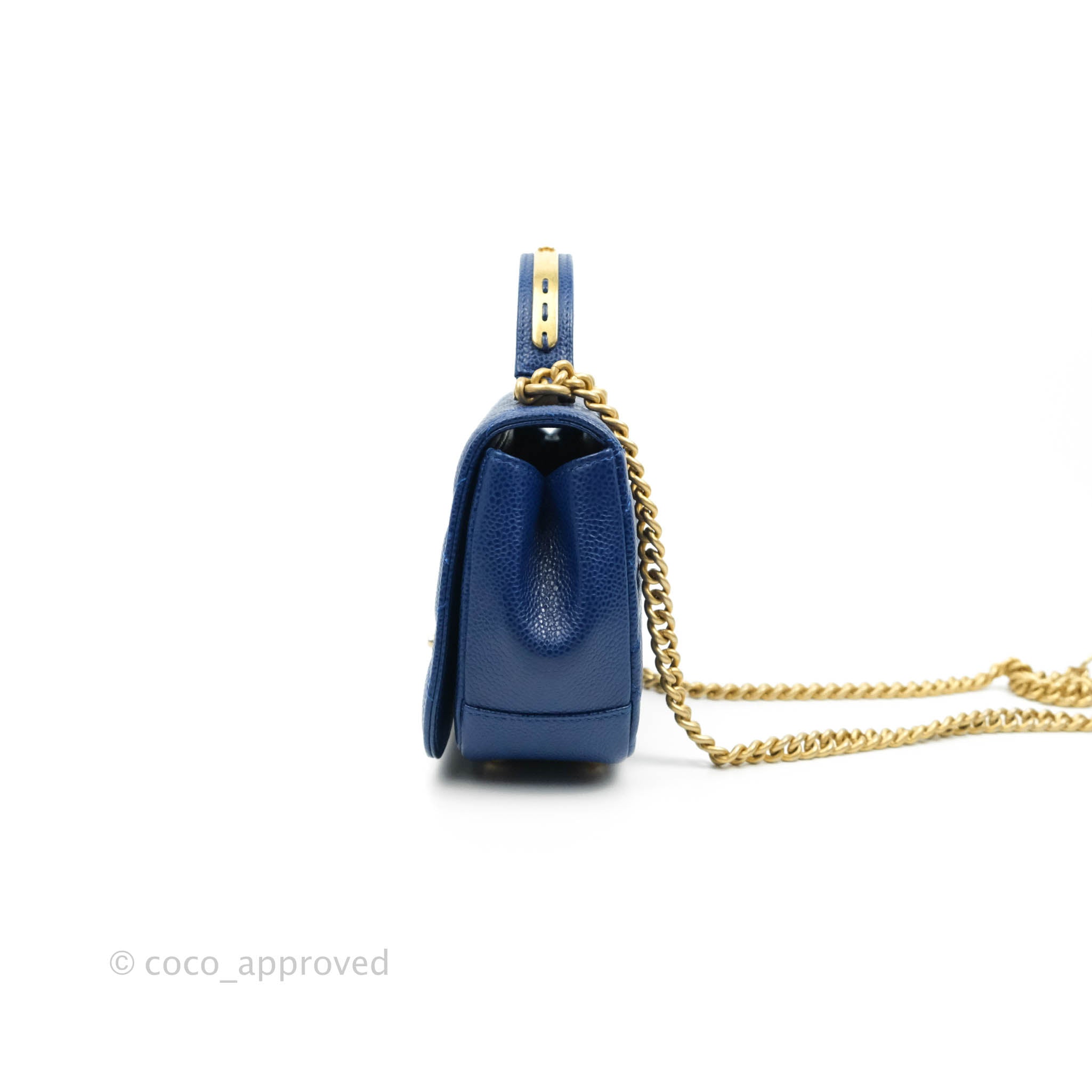 Chanel Mini Carry Around Flap Bag Blue Caviar Aged Gold Hardware