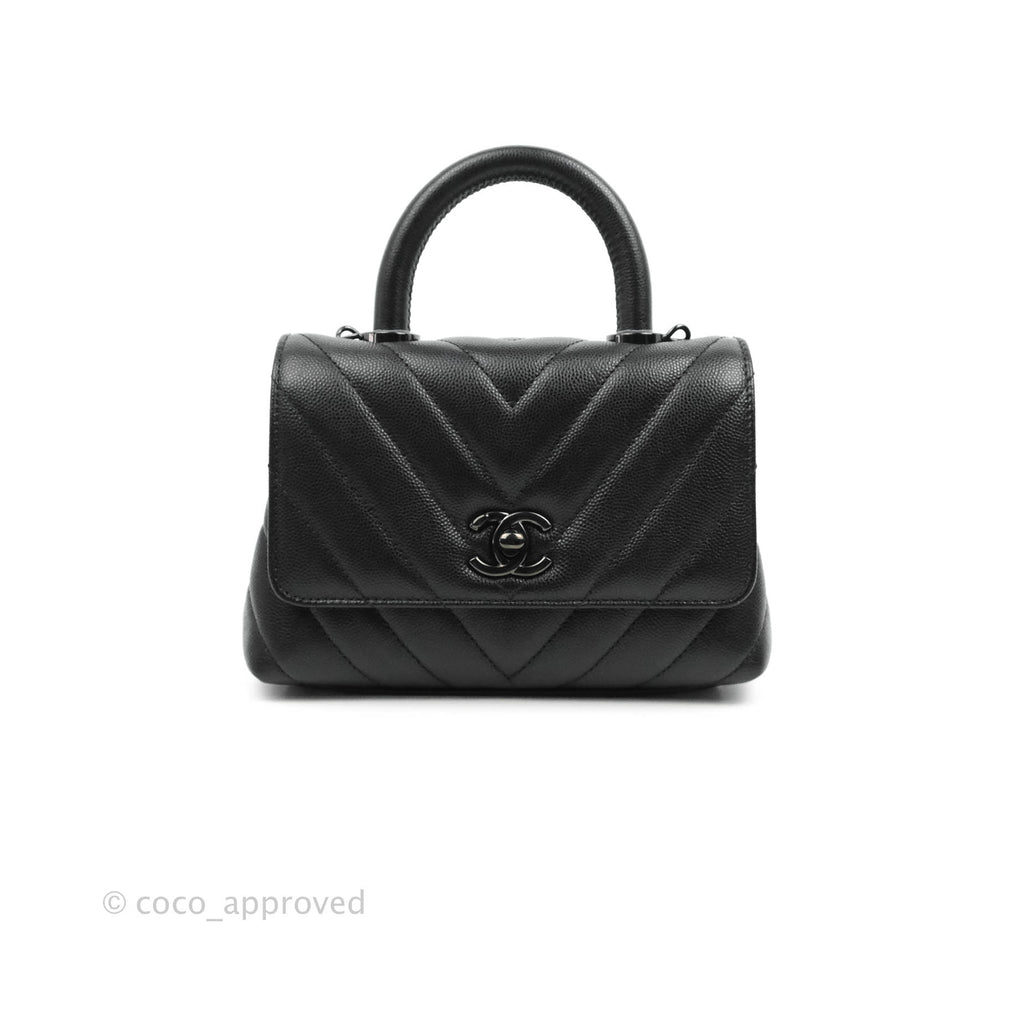 Chanel Extra Mini Chevron Coco Handle Bag So Black Caviar