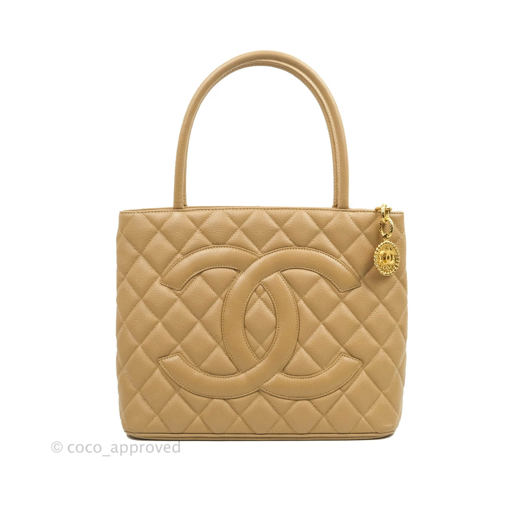 Chanel Vintage CC Dark Beige Caviar Tote Bag Gold Hardware