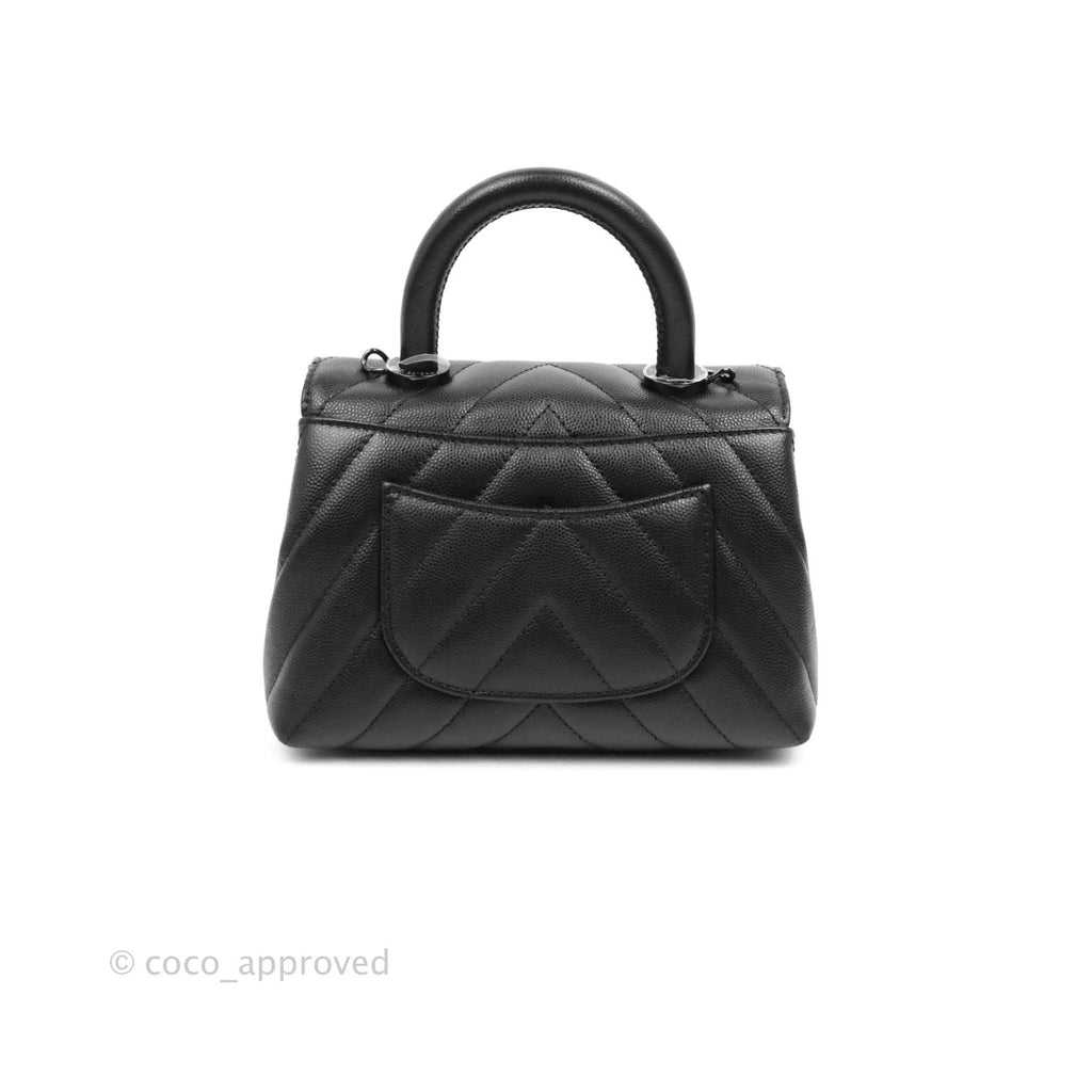 Chanel Extra Mini Chevron Coco Handle Bag So Black Caviar