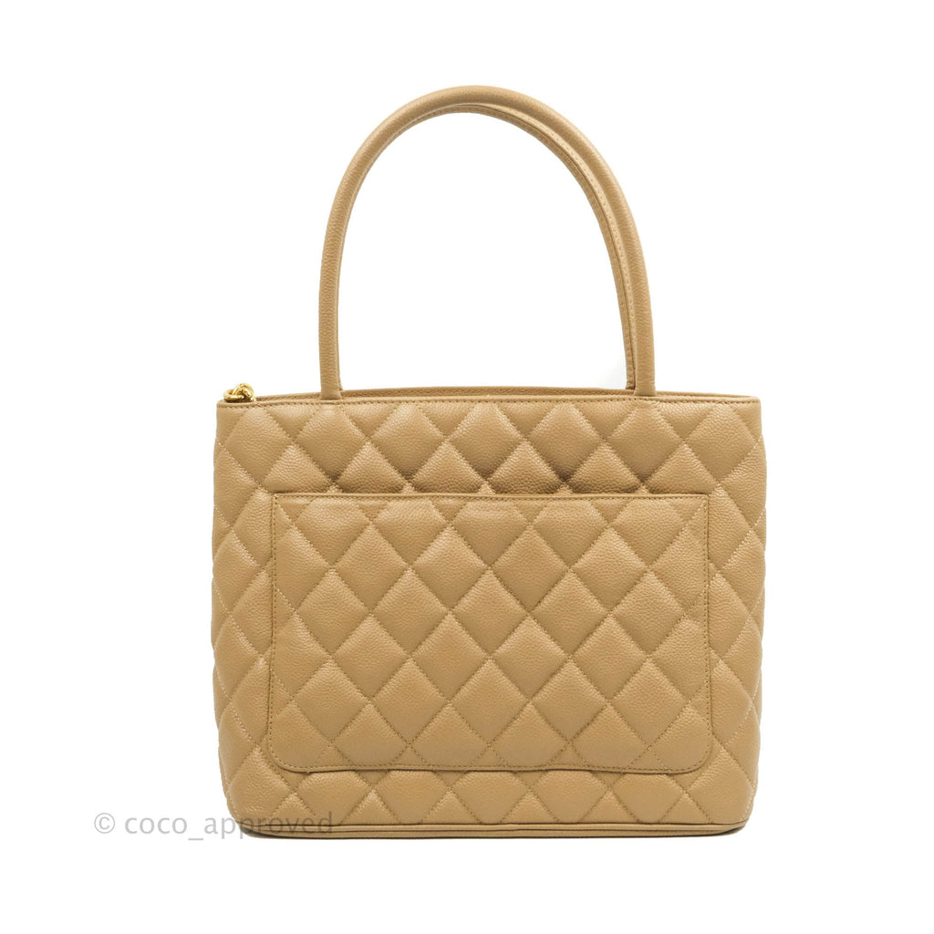 Chanel Vintage CC Dark Beige Caviar Tote Bag Gold Hardware