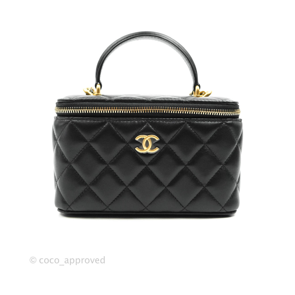 Chanel Classic Vanity Rectangular Top Handle With Chain Black Lambskin Gold Hardware