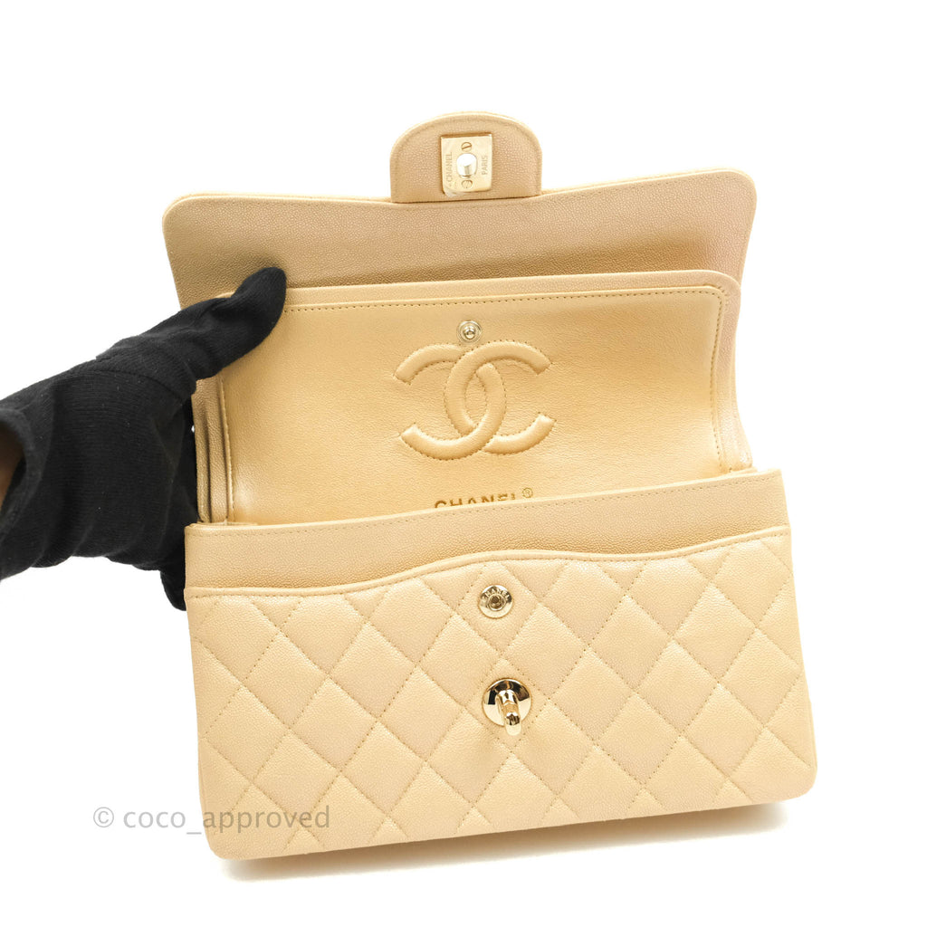 Chanel Classic Small S/M Flap Iridescent Beige Caviar Gold Hardware