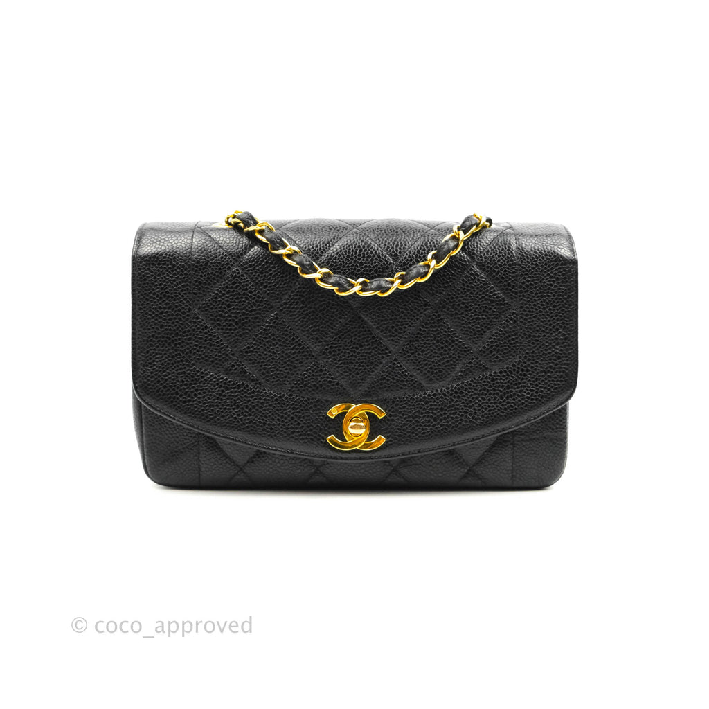 Chanel Small Vintage Quilted Classic Diana Flap Bag Black Lambskin 24K Gold Hardware