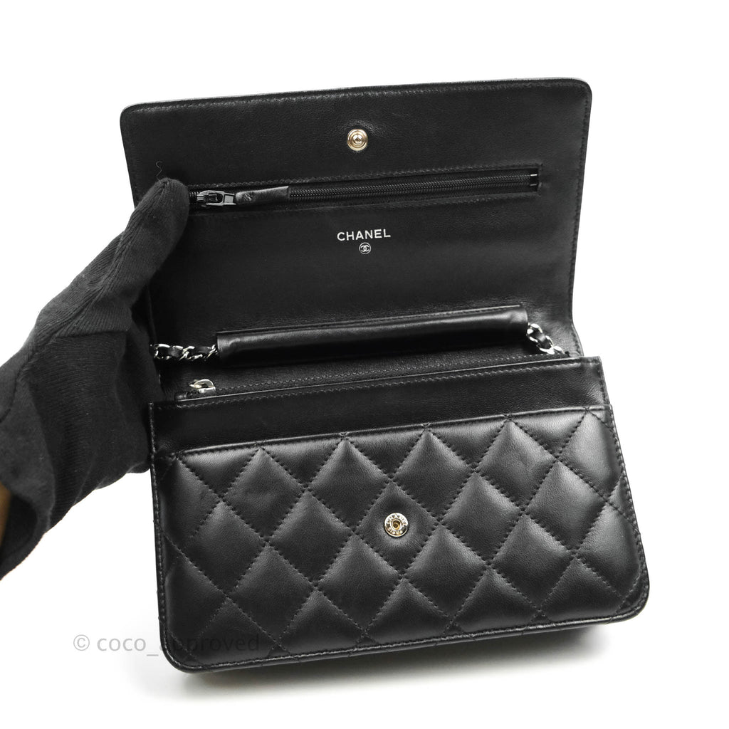 Chanel Quilted Wallet on Chain WOC Black Lambskin Silver Hardware