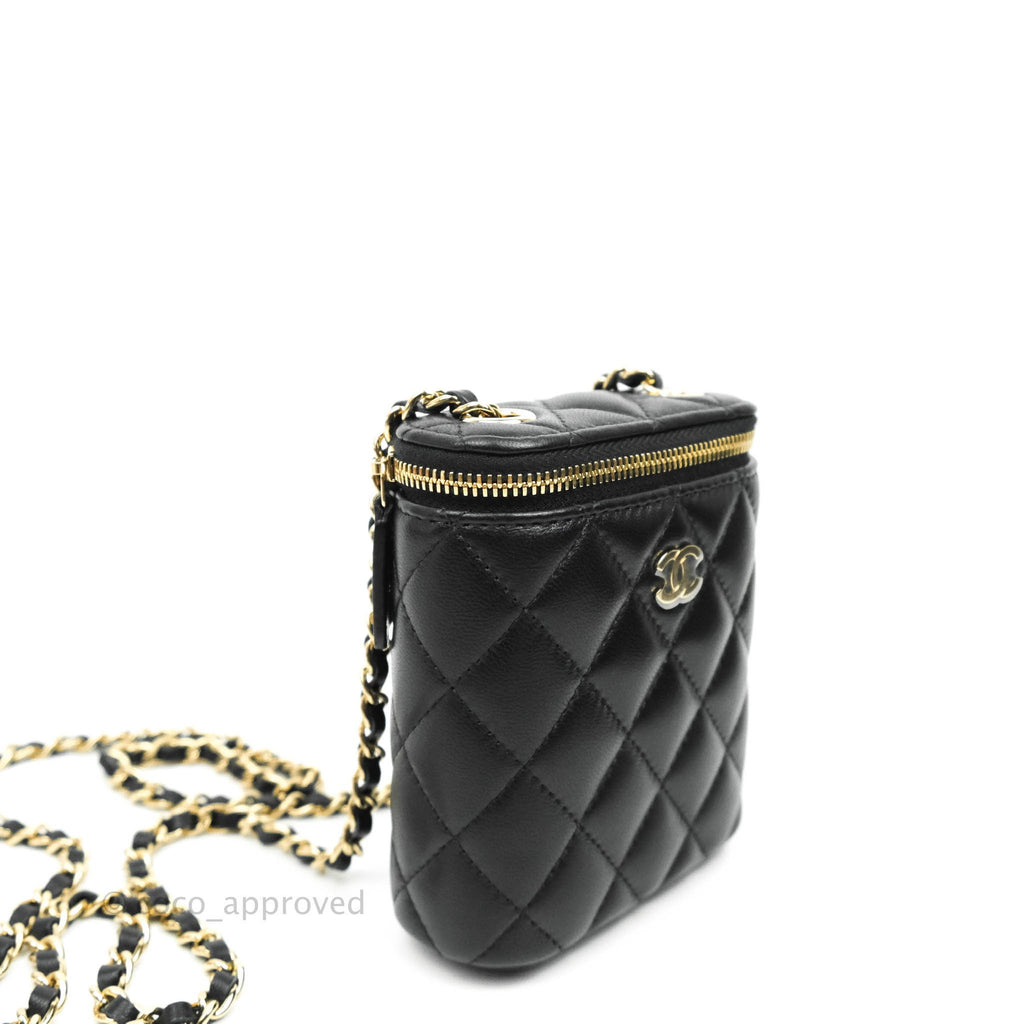 Chanel Classic Mini Vanity With Chain Black Lambskin Gold Hardware