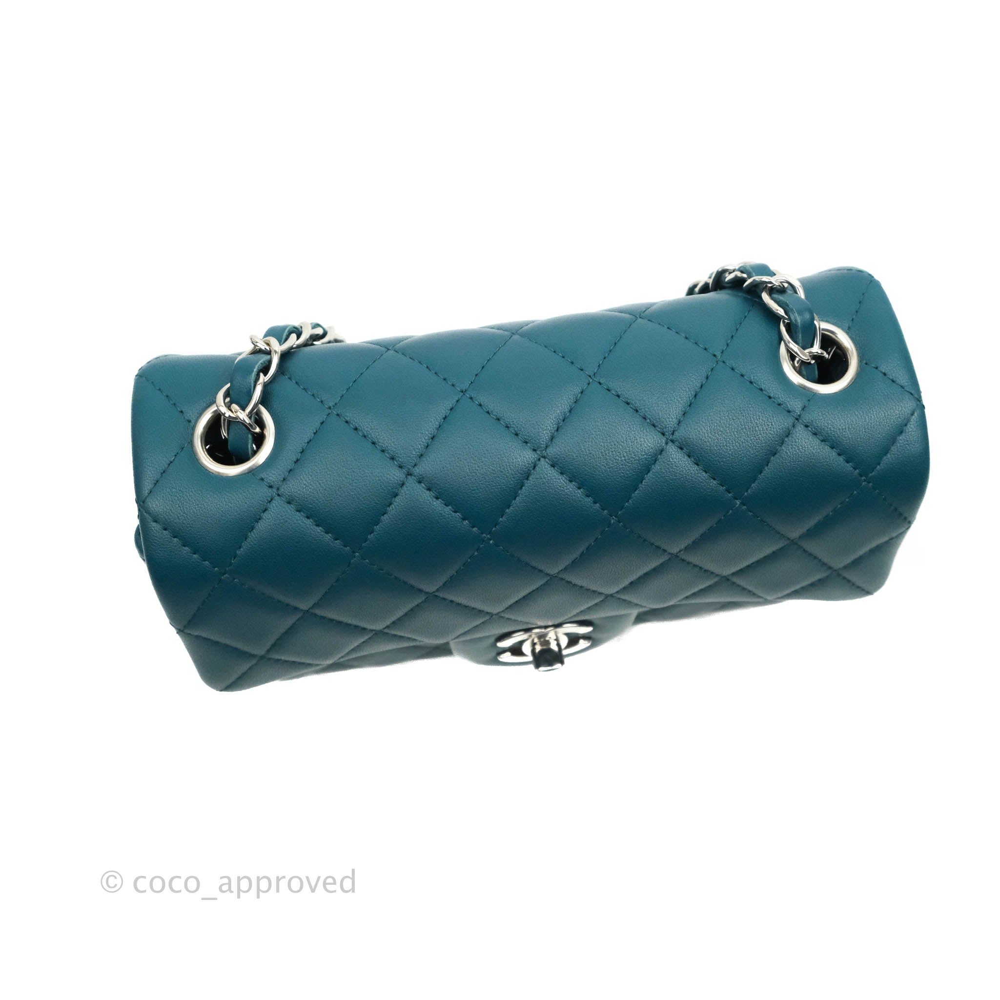 Chanel Classic Mini Rectangular Flap Teal Lambskin Silver Hardware – Coco  Approved Studio