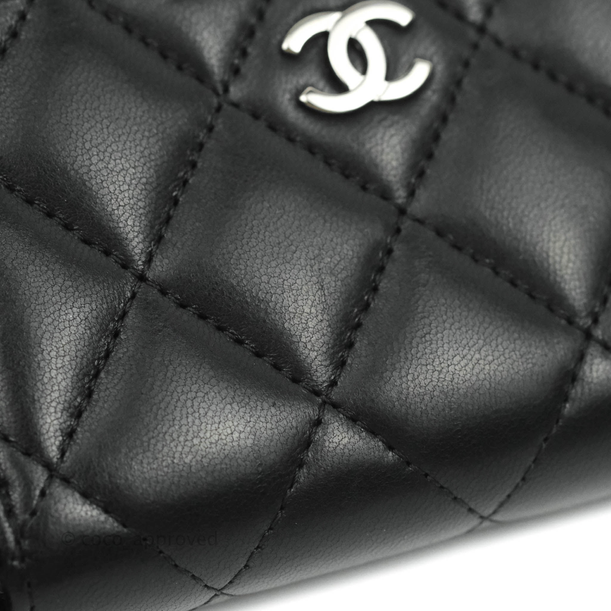 Chanel Classic Zipped Coin Purse Black Lambskin Silver Hardware