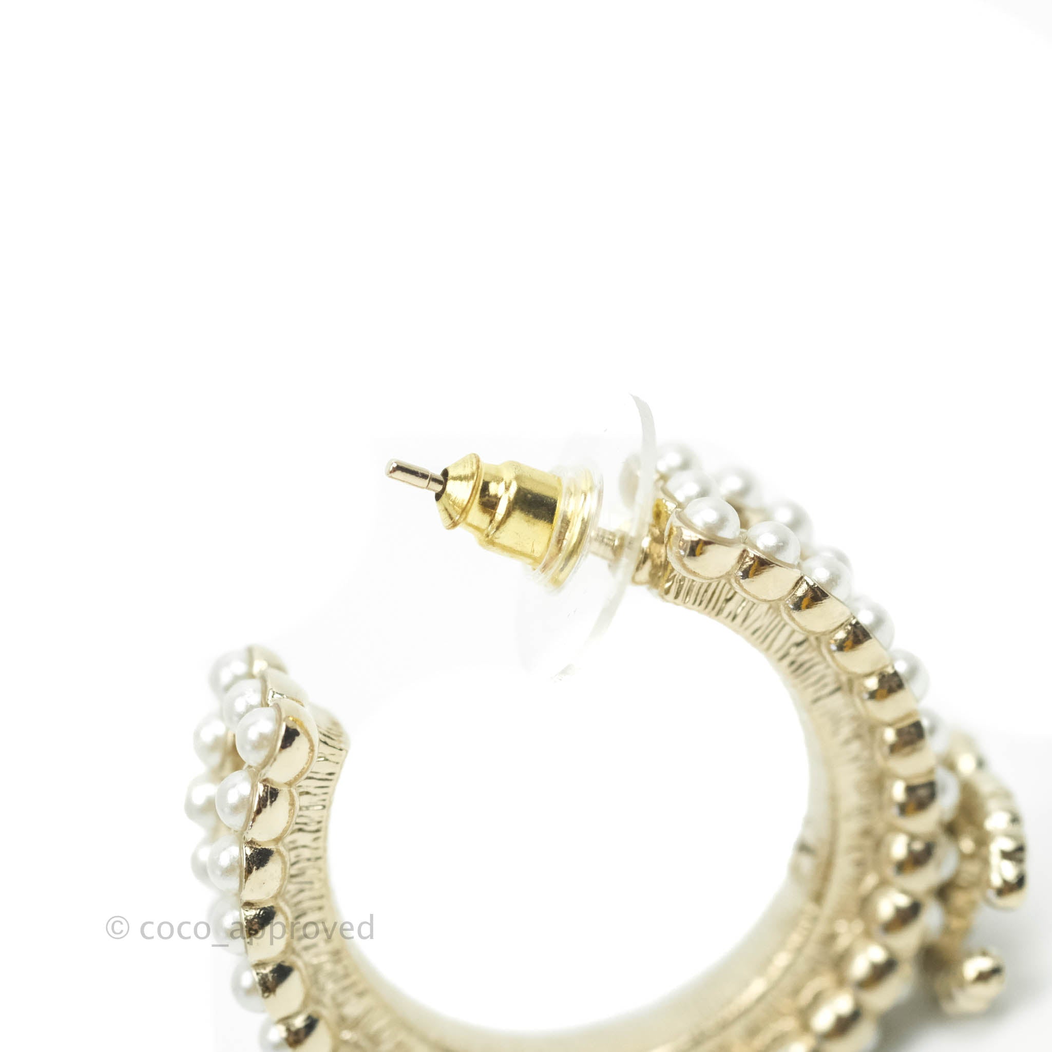 Chanel Pearl Crystal Earrings Gold Hoop 21K – Coco Approved Studio