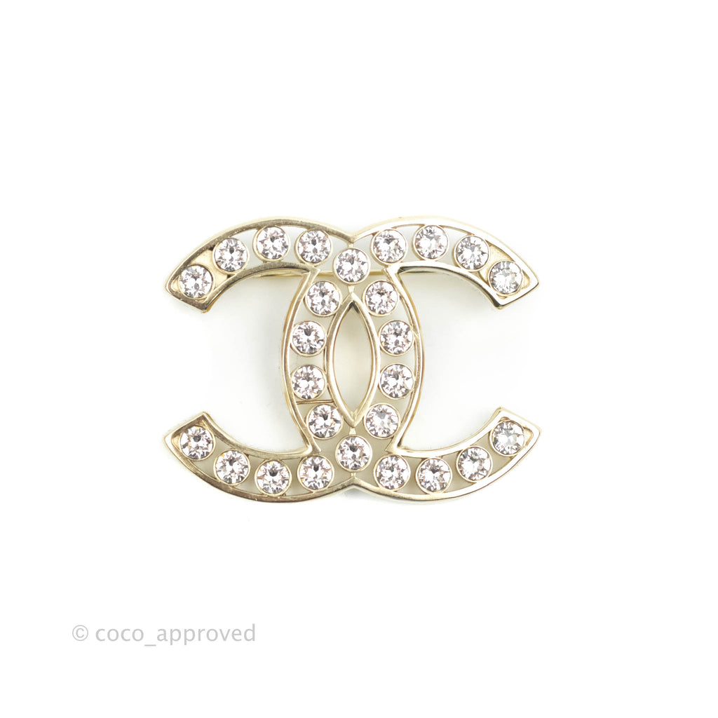 Chanel CC Crystal Brooch Gold Tone 21P