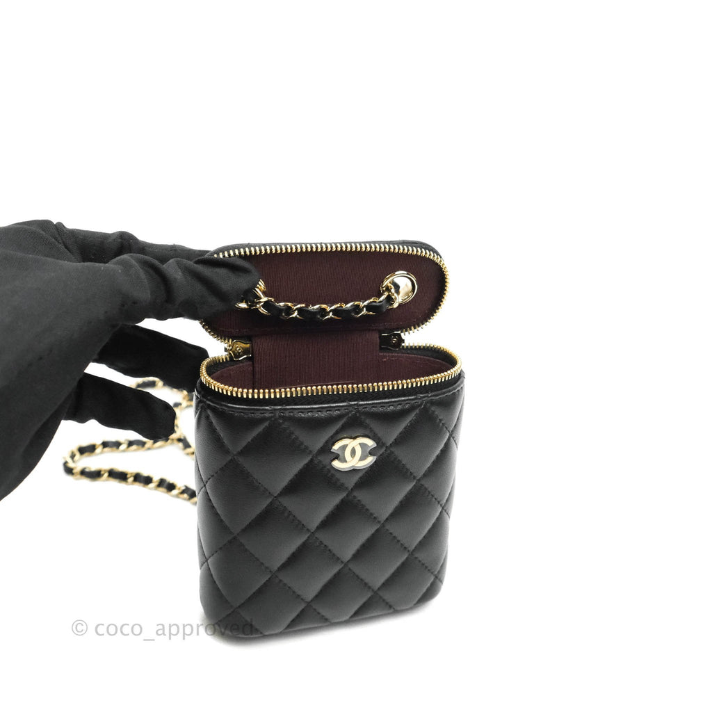 Chanel Classic Mini Vanity With Chain Black Lambskin Gold Hardware