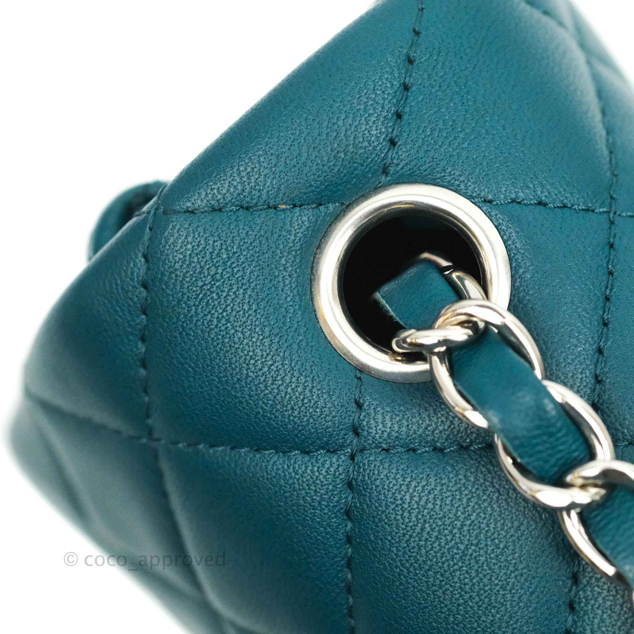 Chanel Mini Rectangular Flap Bag Turquoise Lambskin Light Gold Hardware