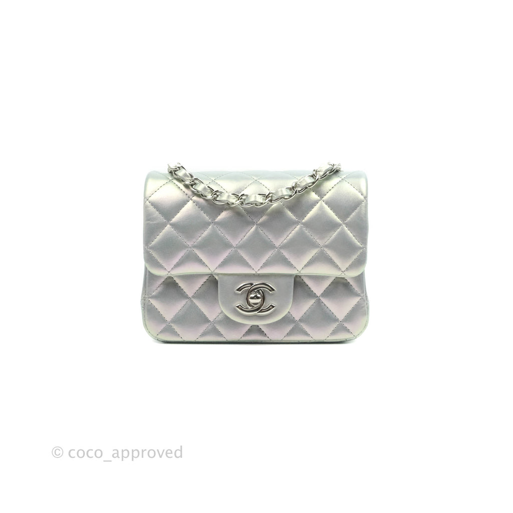 Chanel Mini Square Quilted Iridescent Lilac Silver Hardware