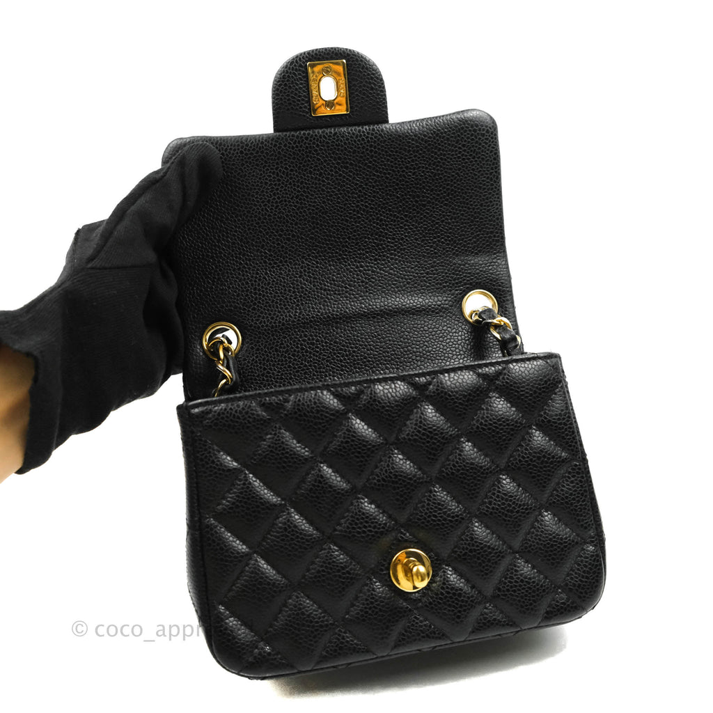 Chanel Quilted Mini Square Flap Bag Black Caviar Aged Gold Hardware